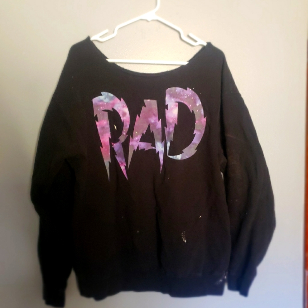 Off the Shoulder Oversized Sweater  Galaxy Print "RAD"